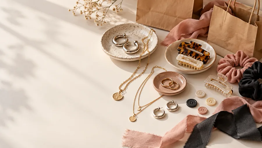 Composición de bijouterie, accesorios para el cabello y artículos de mercería